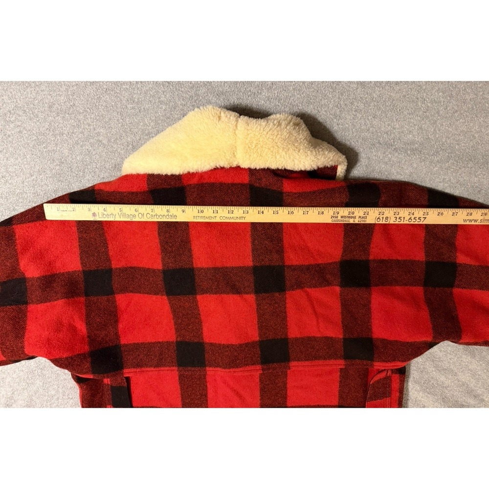 VTG CC Filson Mackinaw Wool Packer Coat Men's 48 Red Buffalo Plaid Shearling USA - Picture 15 of 16